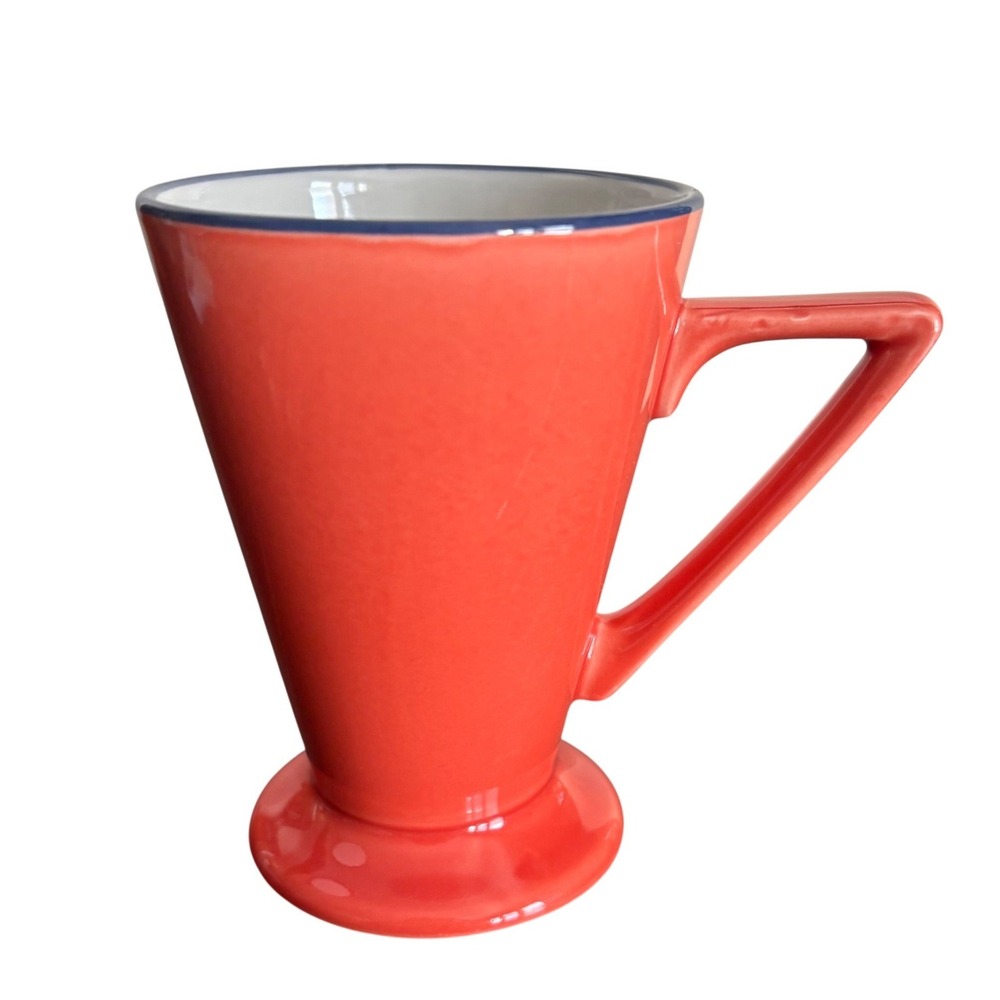 Vintage Art Deco Churchill Orange Ceramic Cone Mug With Blue Trim Made England‎